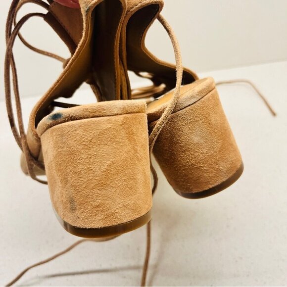 NWT Steve Madden Admire Sandals Sand Tan Leather Suede Lace Up Heel Sz 7.5B Flaw - Picture 12 of 16